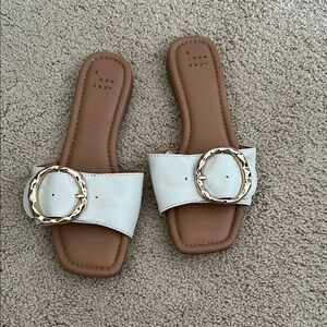 A New Day Cream Slide Sandals with Gold Buckle